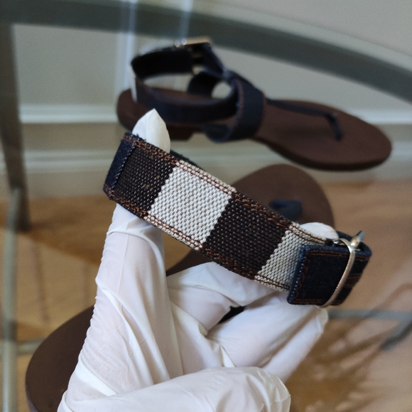 Burberry Canvas Plaid Check Ankle Strap Thong Sandals 38.5/8 - Picture 7 of 16